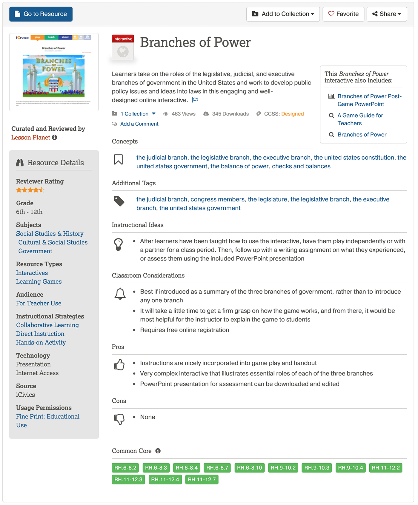 Branches of Power resource review page example
