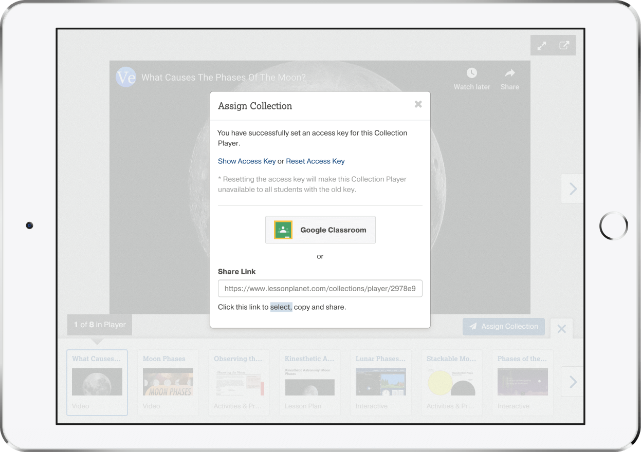 Assigning a collection to students via the Collection Player