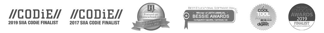 Lesson Planet industry recognition awards including EdTech Digest Cool Tool Award, ISTE Seal of Alignment, and other educational technology honors